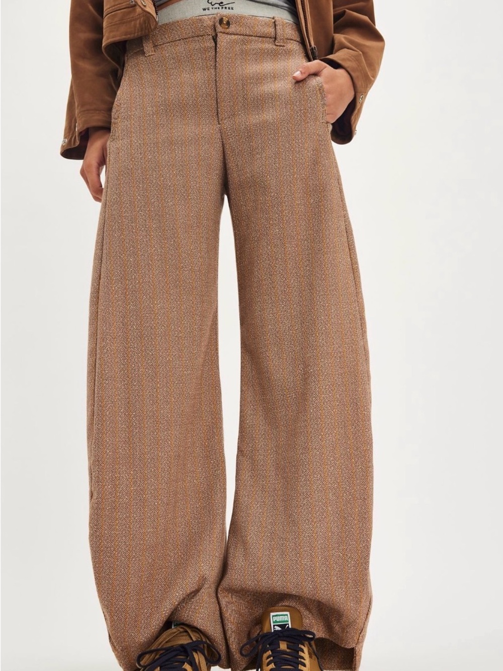 Free People Brown Tan Wide-Leg Dress Pants
